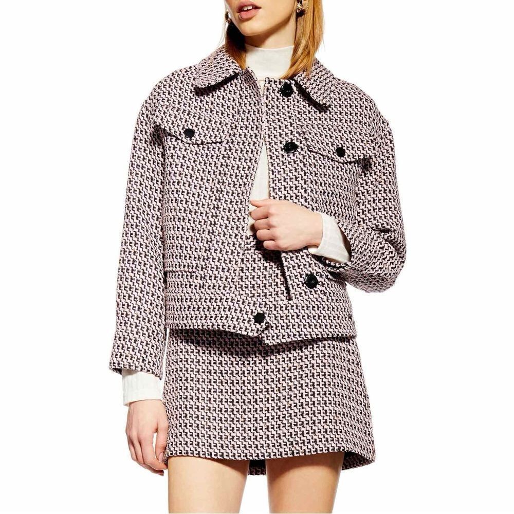 Topshop Dixie Textured Boucle Tweed Jacket Pink Black Size 6
